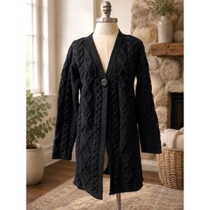 Aran Crafts 100% Merino Wool Cable Knit Longline Cardigan Sweater XS Ireland